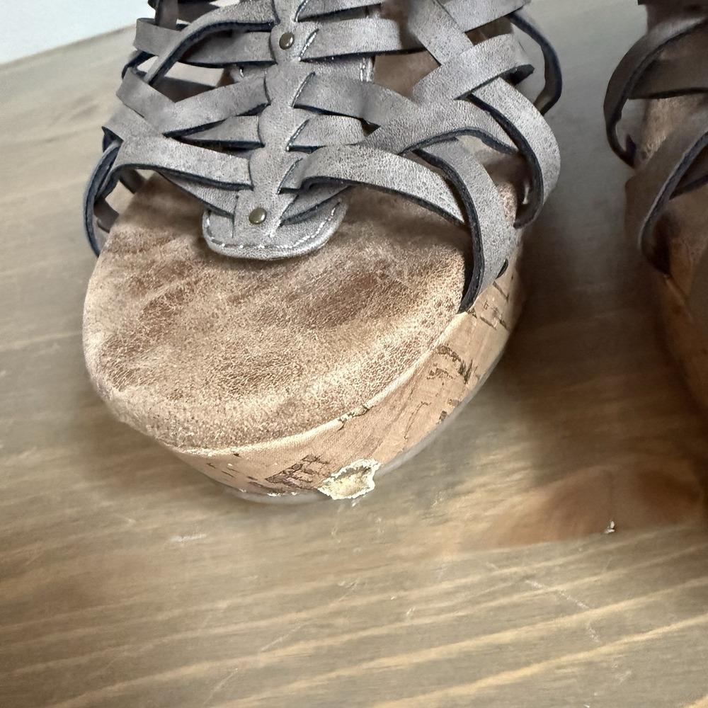 Maurice's Womens 9M Brown Strappy Cork Wedge Open‎ Toe Sandals Heel - Picture 4 of 10